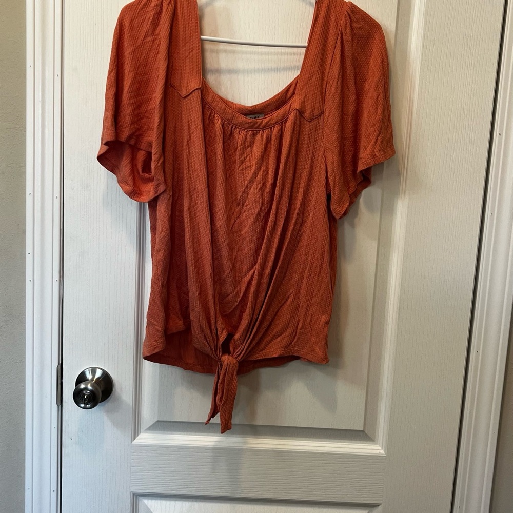 Como Vintage Rust Tie Front Top Boho Casual Blouse Large